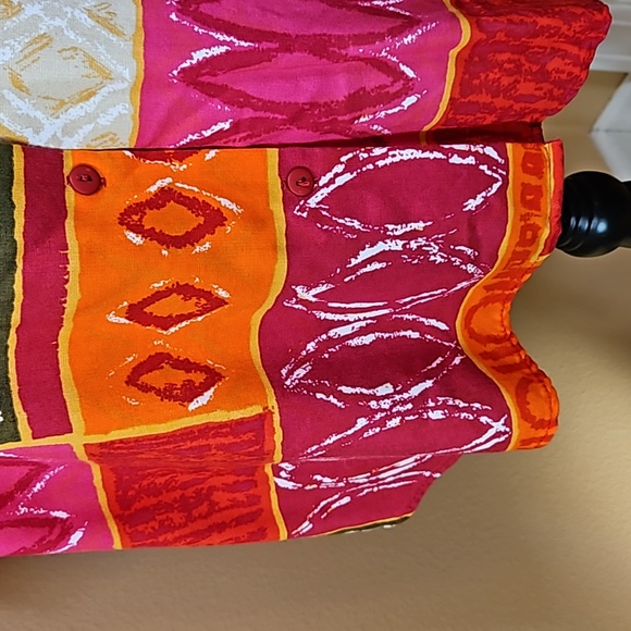 VINTAGE BOBBIE BROOKS BLOUSE LARGE 16/18 SHOULDER PADS RED PINK ORANGE GREEN L - Picture 5 of 8